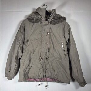Vintage Metropolis Women's 8 Puffer Jacket Parka Hood Taupe Gray Gorpcore
